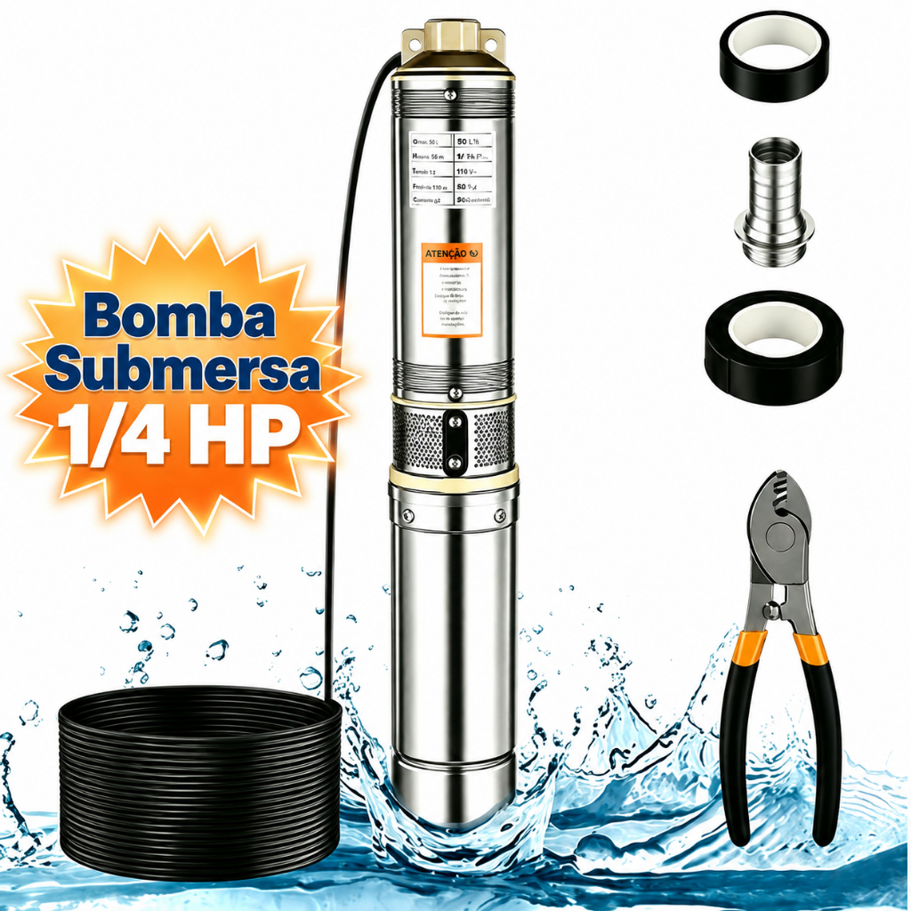 Bomba Submersível  Caneta Palito 1/4HP 186W Altura 40m Vazão 50L/min 70mm Anti A