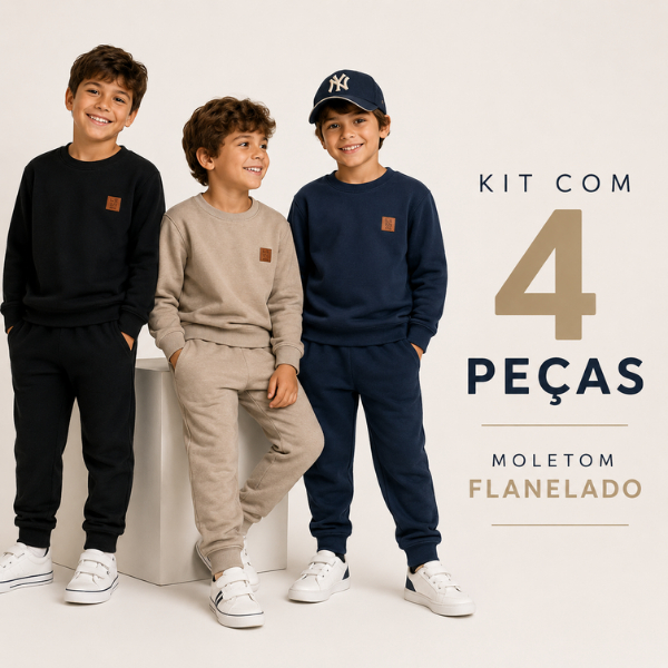 Kit 4 Peças MOLETOM LISO MENINO Infantil Masculino Conjunto Inverno Roupa Casual Resistente Cores Sortidas