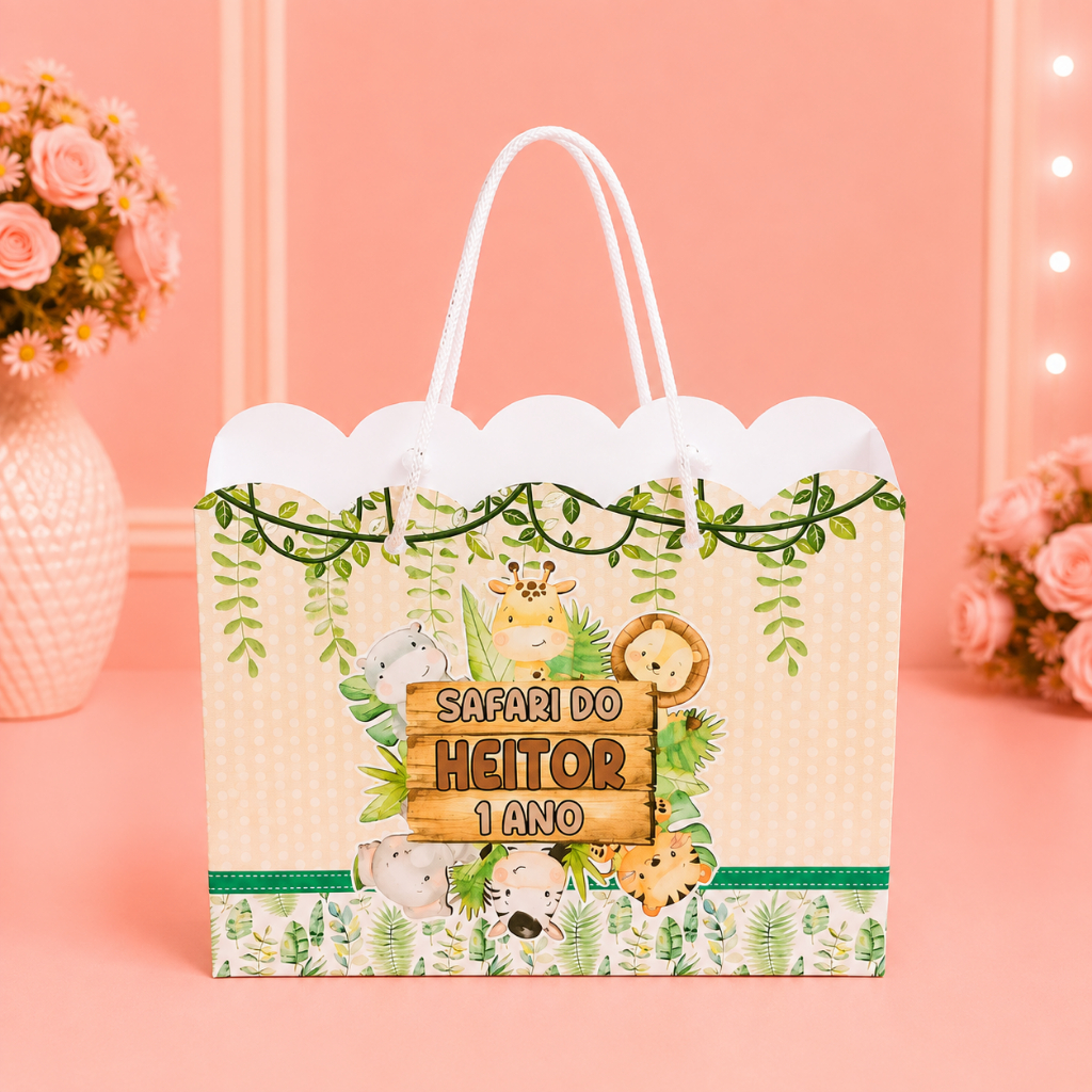 Sacolinha Safari Baby Kit festa | Personalizados | Aniversários | Papelaria Personalizada | caixinhas | Lembrancinhas