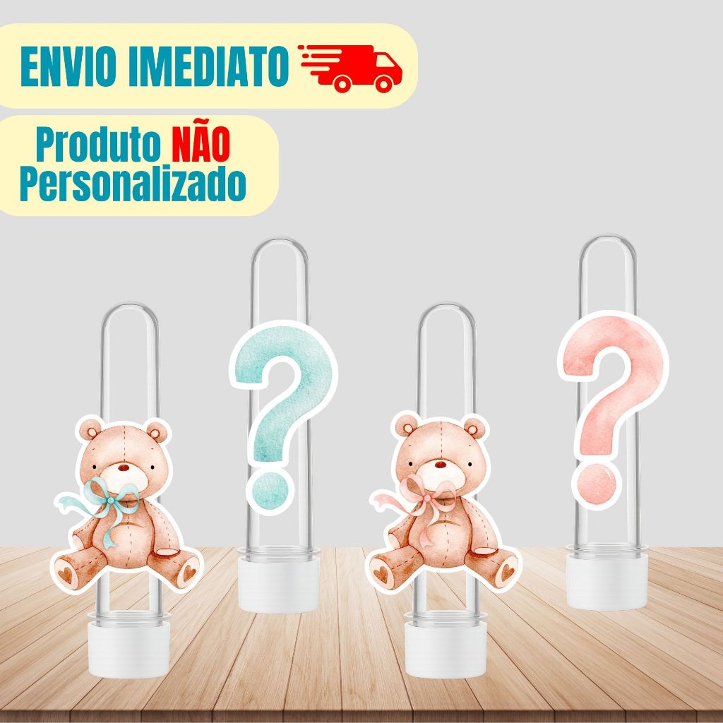 Aplique Tag Para Tubete Chá Revelação Ursinho Rosa e Azul | Personalizado | Lembrancinha Festa Infantil | Aniversário