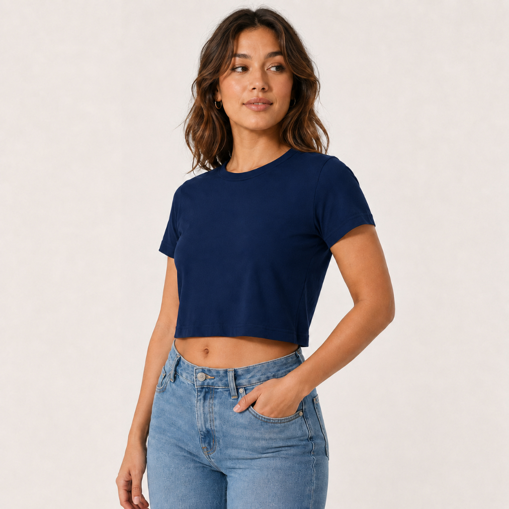 Cropped Feminino Básico Manga Curta Confortável Versátil Estiloso