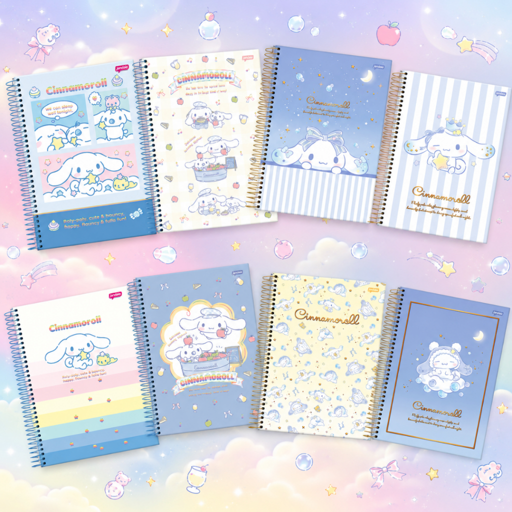 Caderno 10 Matérias Cinnamoroll 160 Folhas Pauta Inteligente Tamanho 200x275 A4 Jandaia.
