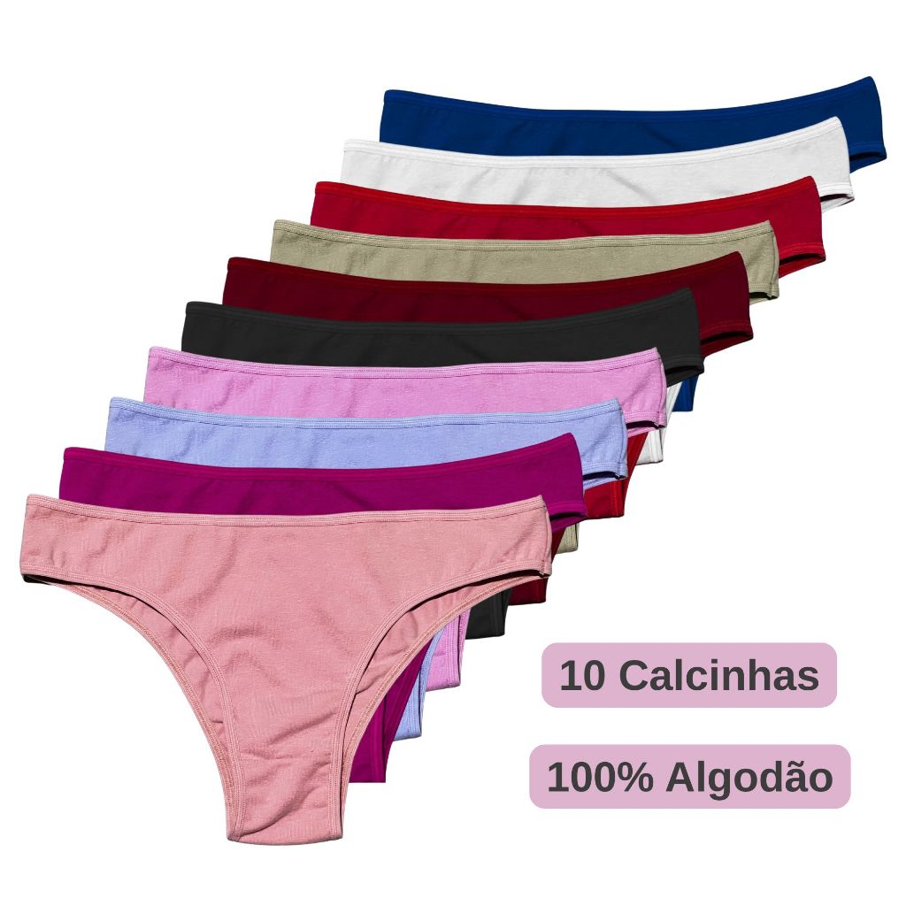 Kit 10 ou 5 Calcinha Cotton Confort Algodão Tanga Básica Feminina Conforto