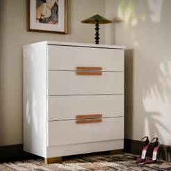 Cômoda Para Quarto 4 Gavetas MDF Com Pés Corrediças Telescópicas Multiuso Adulto Grande Napoles