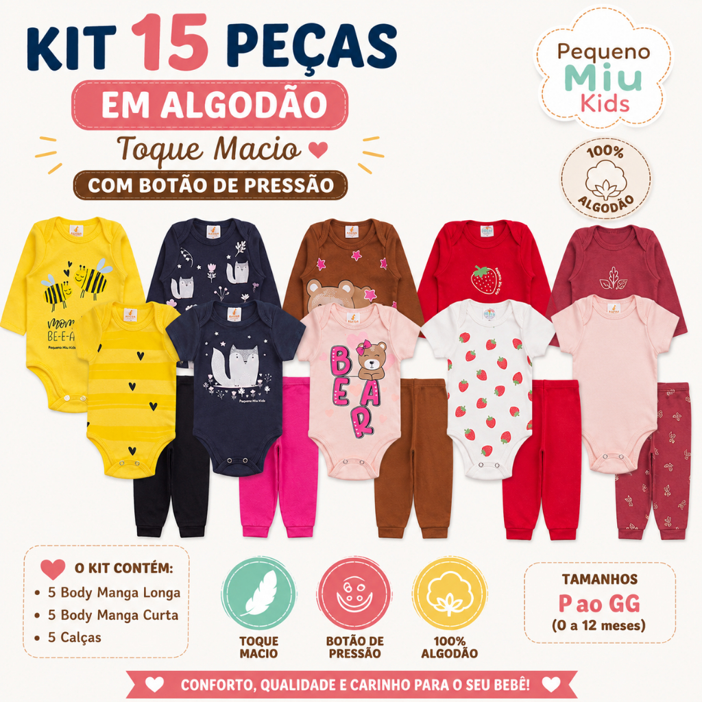 kit 15 body bebê manga curta longa calça menina roupa verão bebe infantil