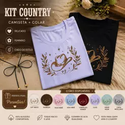 Kit 2 Camisetas Baby Look + 1 Colar Country Feminino Moda Boiadeira Tshirts 100% Algodão