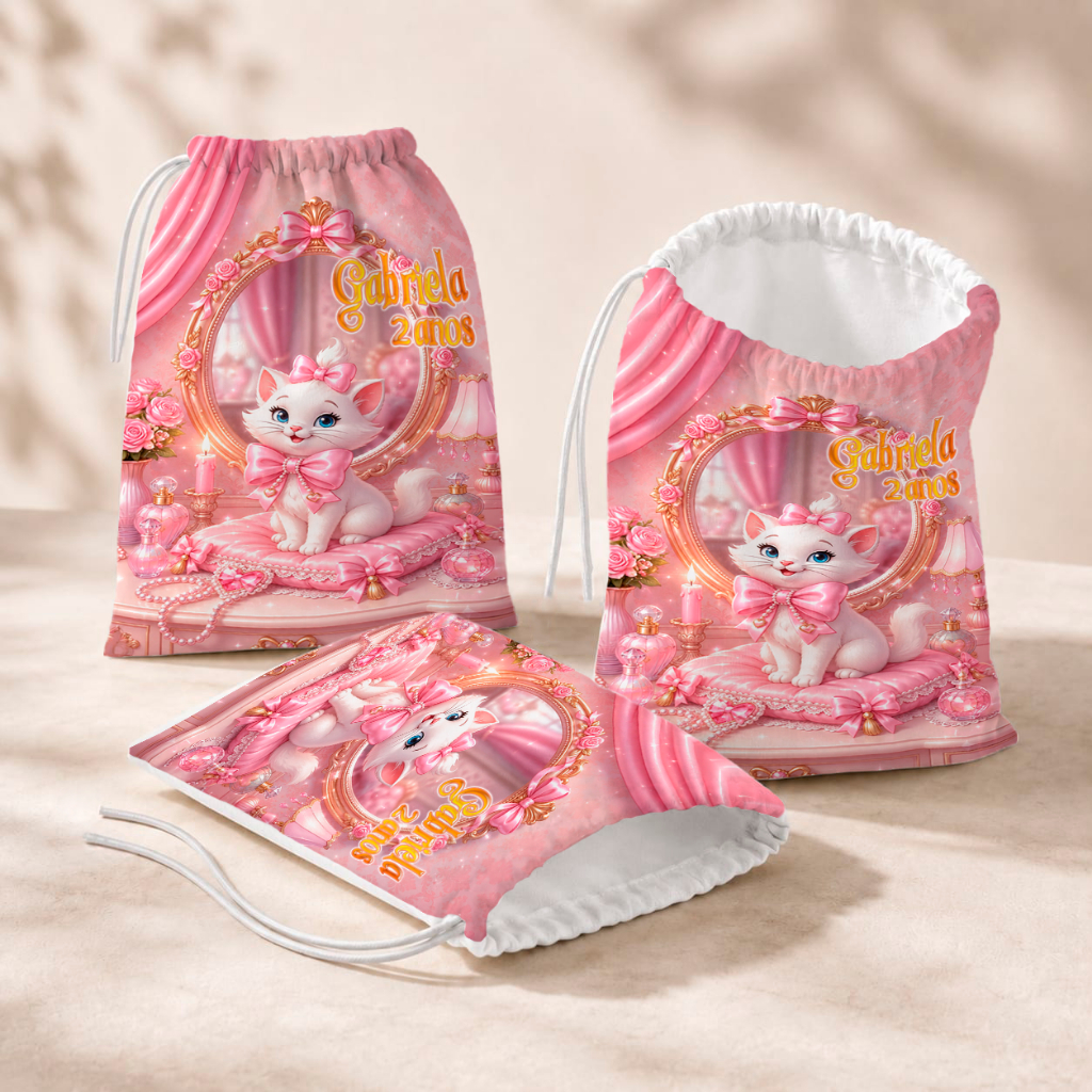 20 Sacolinhas Personalizada Festa Infantil 18x26 Aniversário Lembrancinha Gata Marie M2