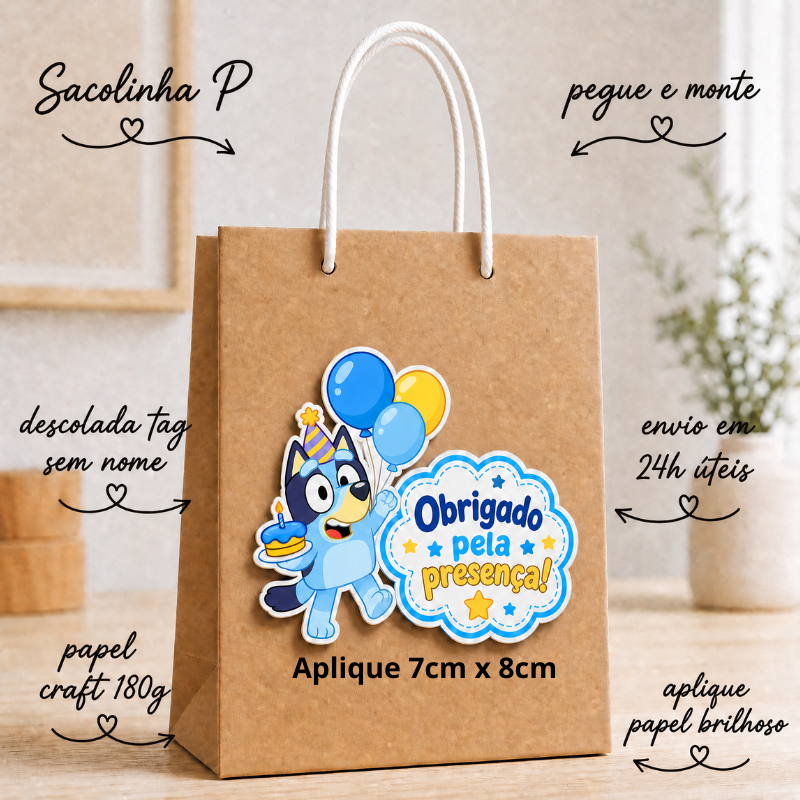 Sacolinha Personalizada Bingo Bluey Pequena Desmontada Lembrancinha de aniversário Bingo