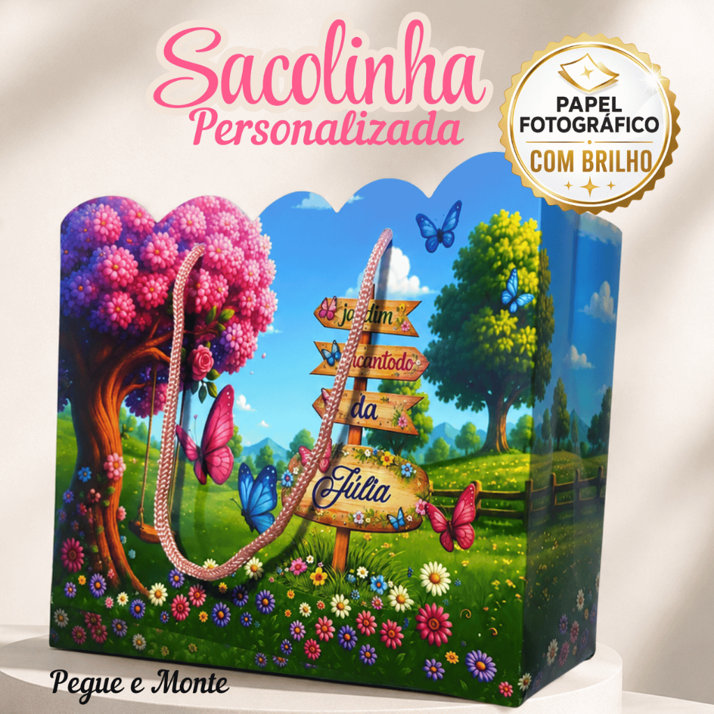 Kit 10 Sacolinhas Personalizadas Pegue e Monte 20x16x7cm – Lembrancinha para Festa