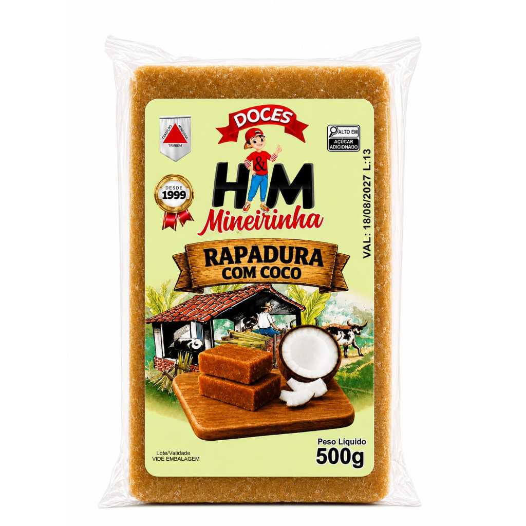 Rapadura com Coco Mineirinha 500g - KIT C/ 02 UNIDADES