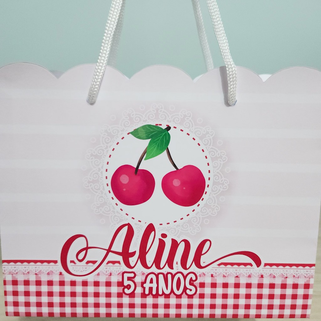 P egue e Monte Sacola Personalizada Cerejinha  | Lembrancinha Festa Infantil - SACOLINHA SURPRESA
