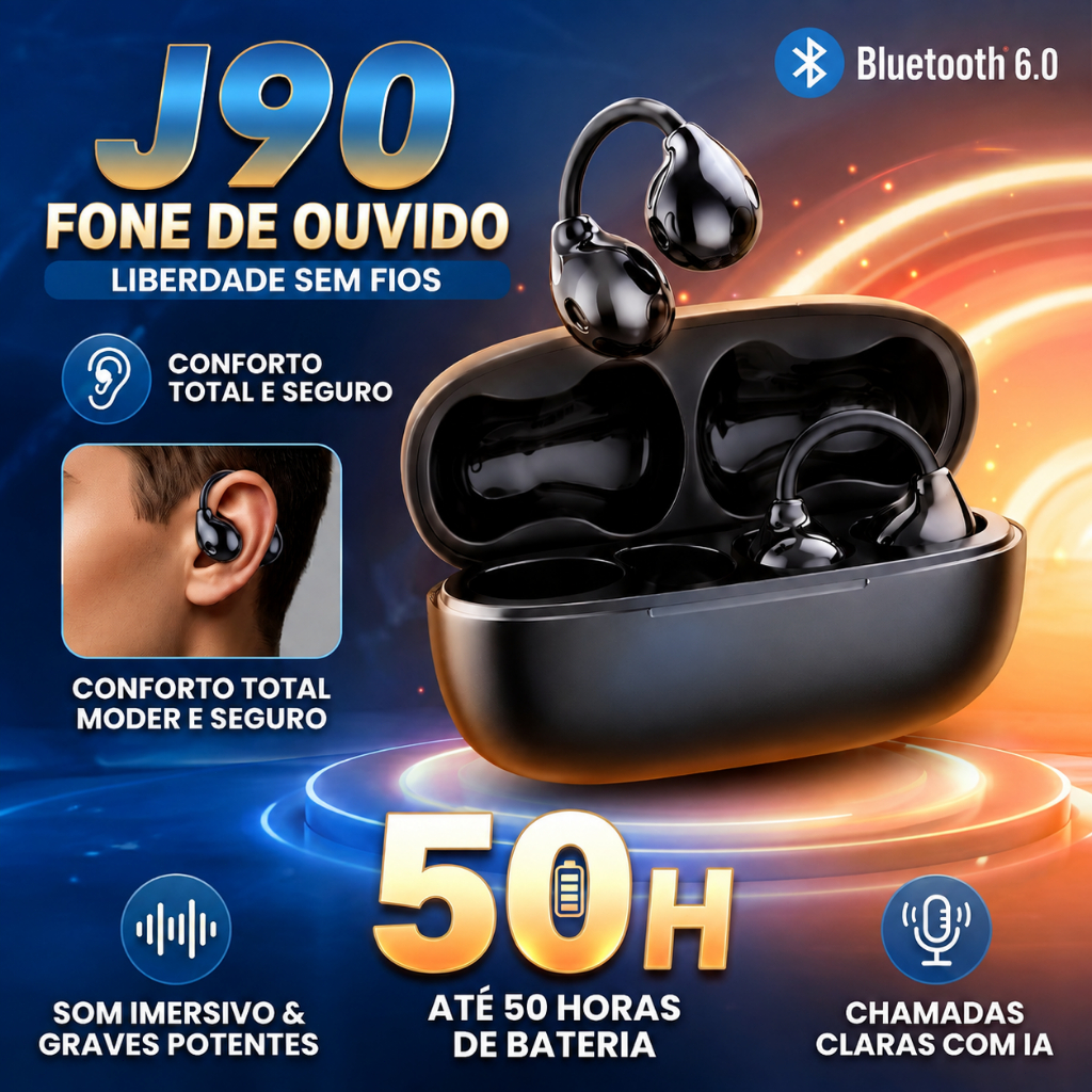 J90 Fone de Ouvido Bluetooth 6.0 Sem Fio TWS com Controle Touch HD Cancelamento de Ruído Bateria de Longa Duração