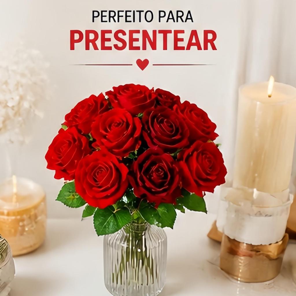 Flores Artificiais Rosas Vermelhas 50cm para Decoração e Presente