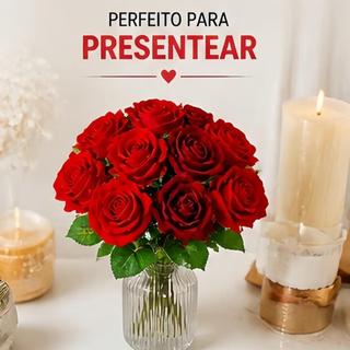 Flores Artificiais Rosas Vermelhas 50cm para Decoração e Presente