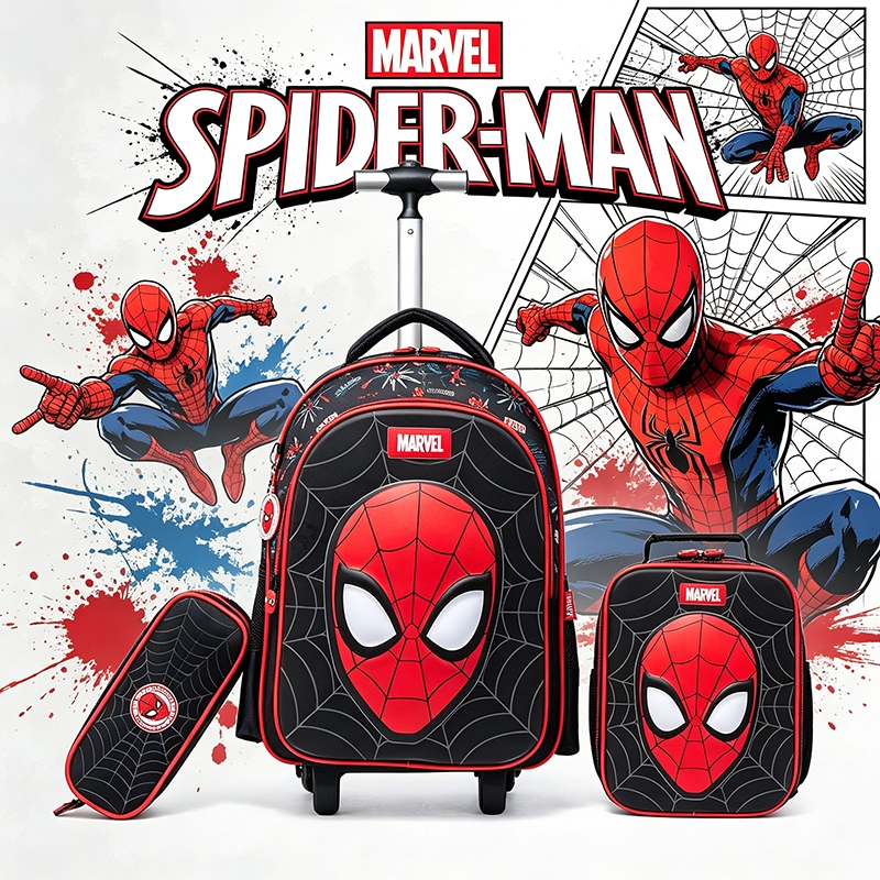 Marvel Mochila Com Máscara Do Homem-Aranha Com Painel Traseiro Reforçado Incluindo Lancheira E Caixa De Papelaria