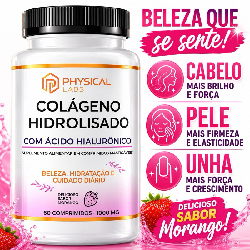 Colágeno Hidrolisado com Ácido Hialurônico UNHAS PELE CABELO Anti Sinais - POTE PARA 30 DIAS USO