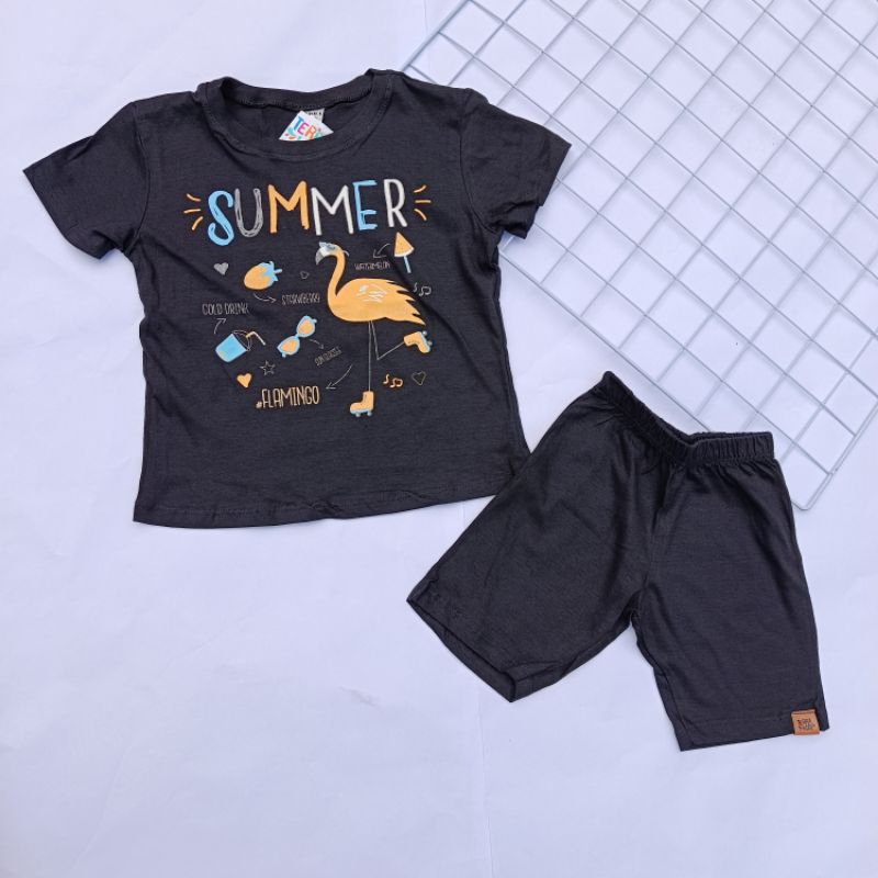 Conjunto Infantil Feminino Menina Blusa Estampada e Bermuda Verão - 8 ANOS