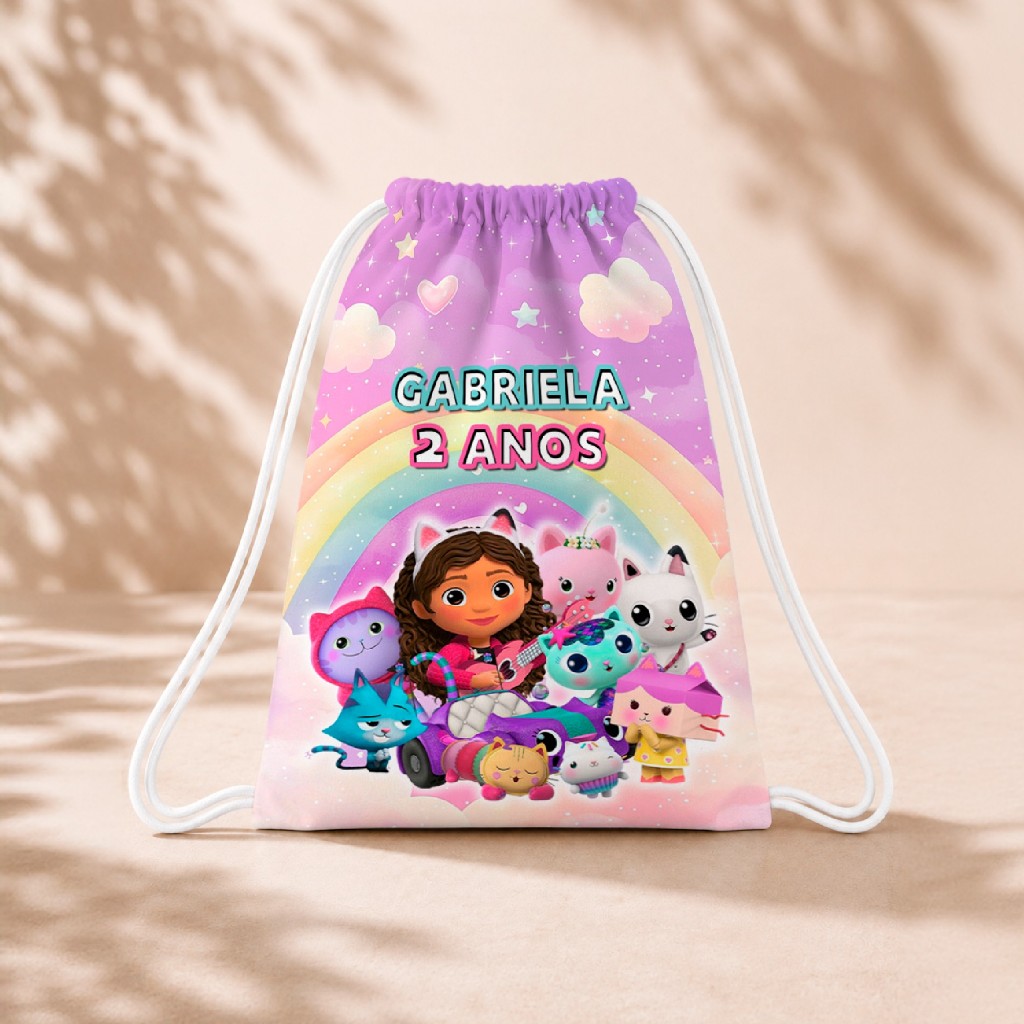 10 Mochila Personalizada Infantil 18x26 Sacolinhas Surpresa Festa Aniversário Lembrancinha A Casa Mágica da Gabby M1