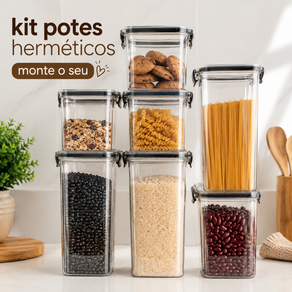 Kit Potes Herméticos BPA Free para Mantimentos Tamanhos Variados Escolha seu Kit