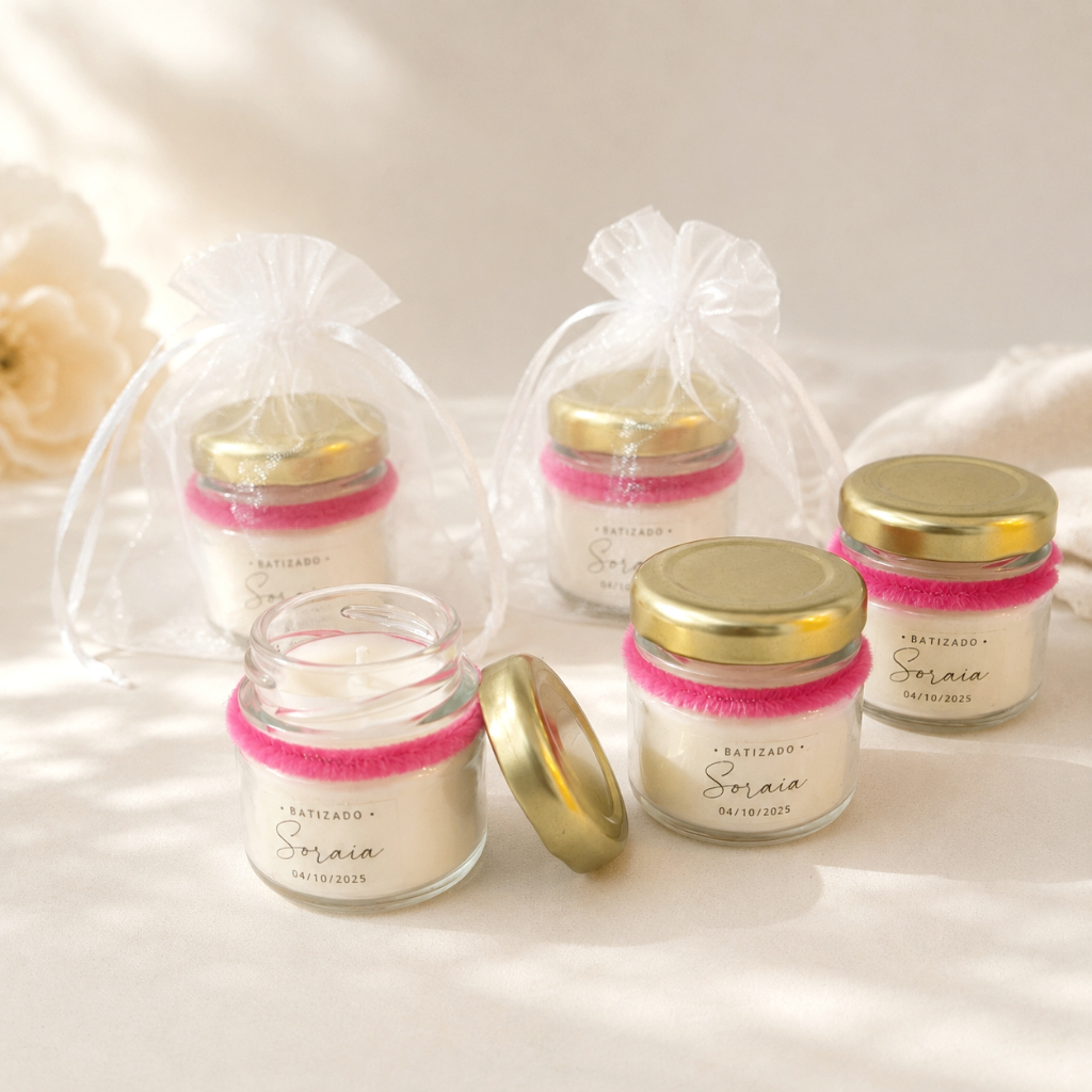 5 Mini Velas Aromáticas PERSONALIZADAS Lembrancinha Batizados Cha Bebe Aniversarios Maternidade