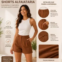 Short Feminino Alfaiataria Cintura Alta Elegante e Confortável - P ao GG