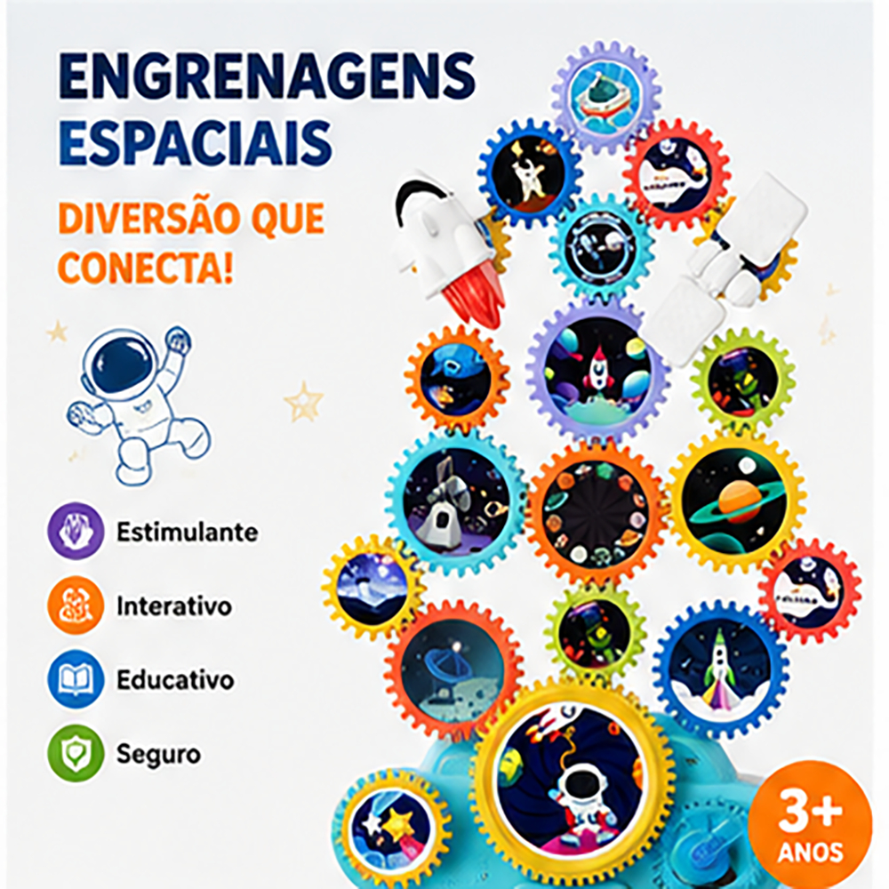 Brinquedo Educativo Engrenagens, Jogo de Montar Infantil com Engrenagens Coloridas, Brinquedo Interativo de Montagem e C