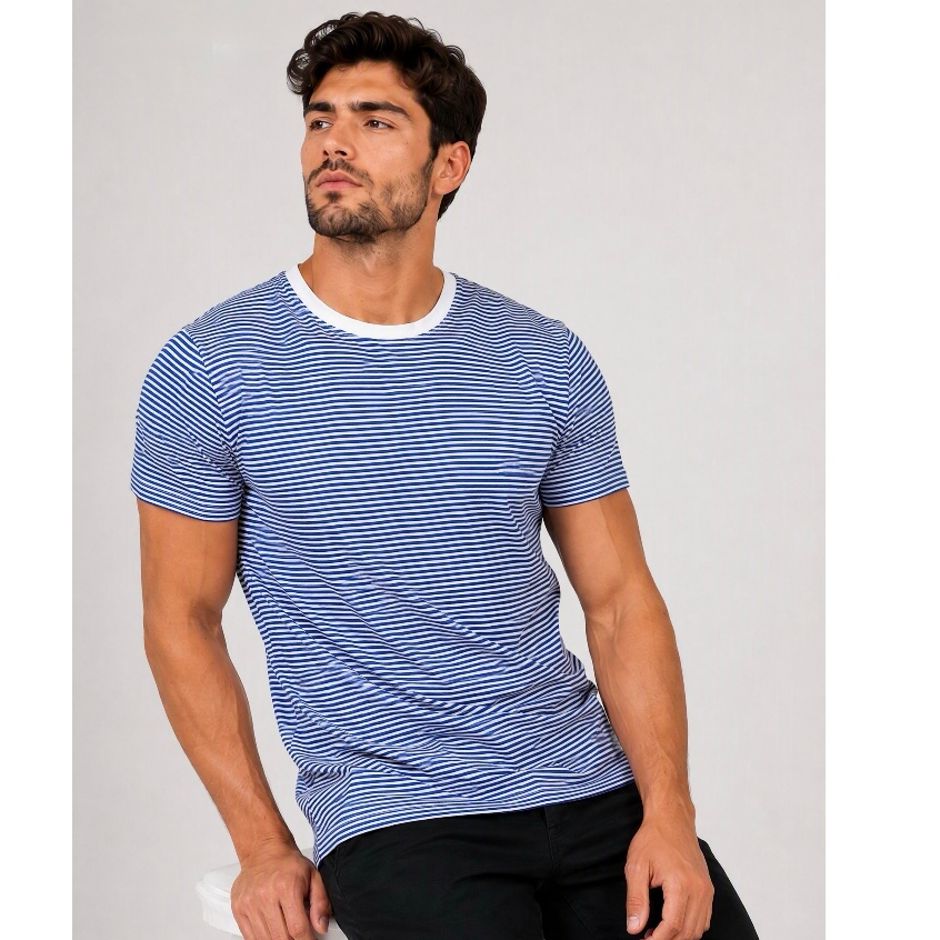 Camiseta Masculina Casual Listrada Malha Com Elastano - Leve e Confortável