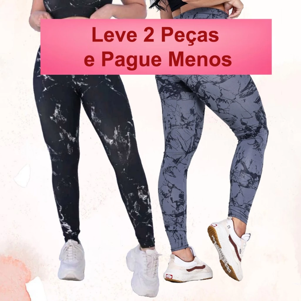 Kit 2 Calça Legging Feminina Marmorizada Fitness Academia Cintura Alta Ajuste Perfeito ao Corpo — imagem 1