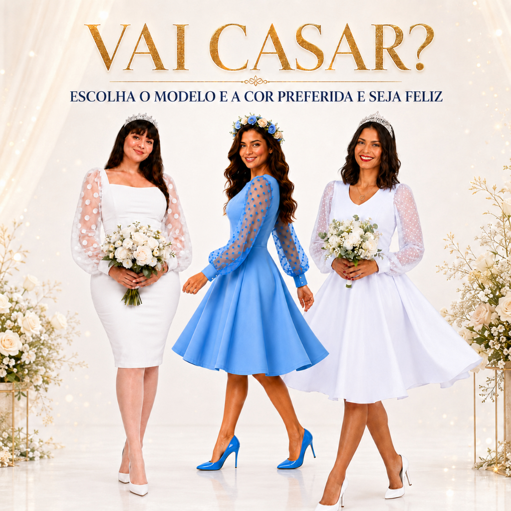 Vestido Branco De Casamento Civil Manga Bolinhas Poá Tule Rodado Godê Festa Azul Claro Vestido de Casamento Cartório