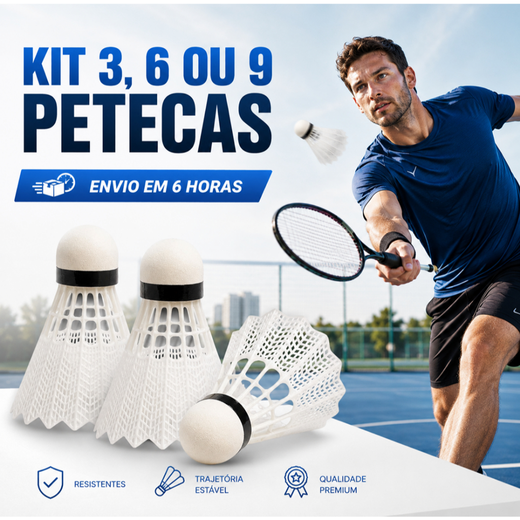 Peteca para Badminton Kit 3 6 ou 9 Unidades Branca Esporte Treino Lazer Recreação Sports