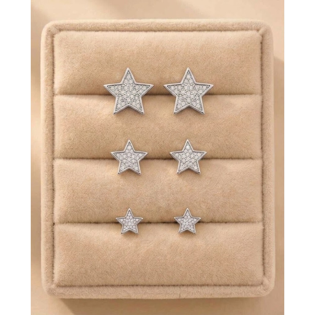 Trio de brincos femininos estrelinhas cravejadas om zircônias