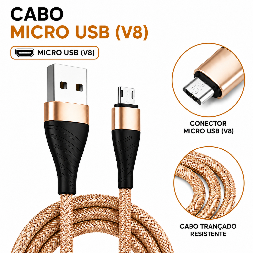 Cabo Carregador Android V8 Micro USB Reforçado 2 Metros Original Inova