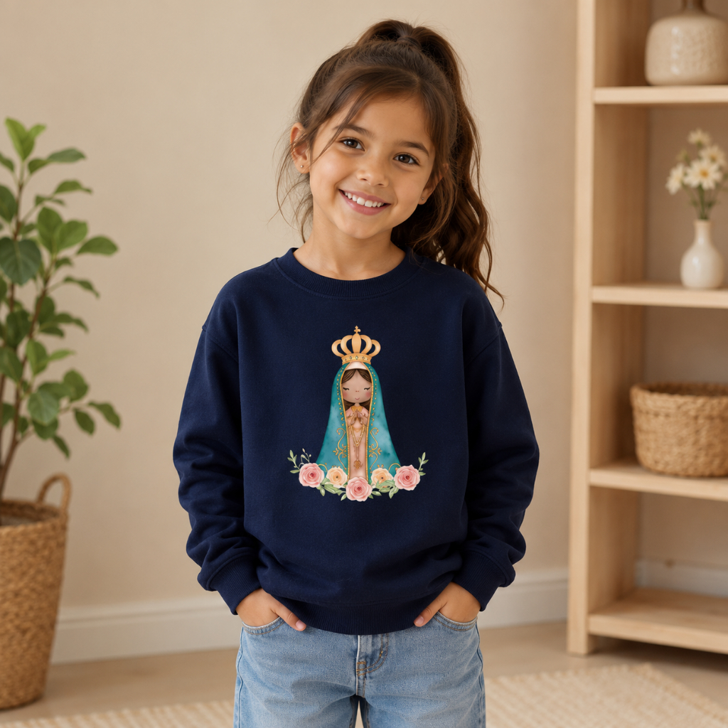 Moletom juvenil e infantil meninas nossa senhora aparecida blusa de frio gola careca premium