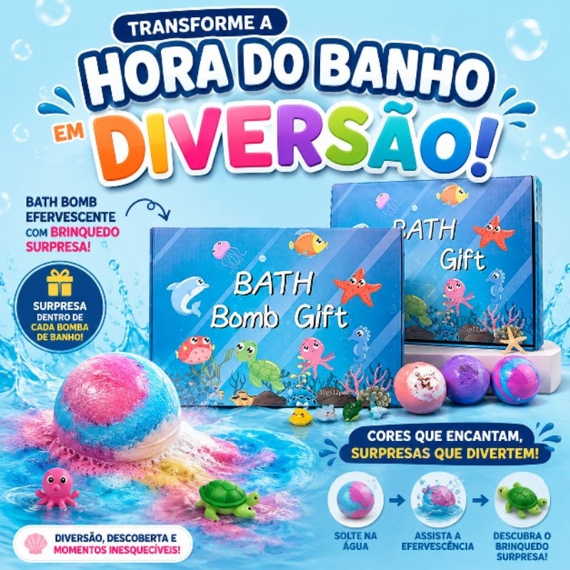 Bomba de Banho Infantil com Brinquedo Surpresa Efervescente Colorida para Crianças Bath Bomb