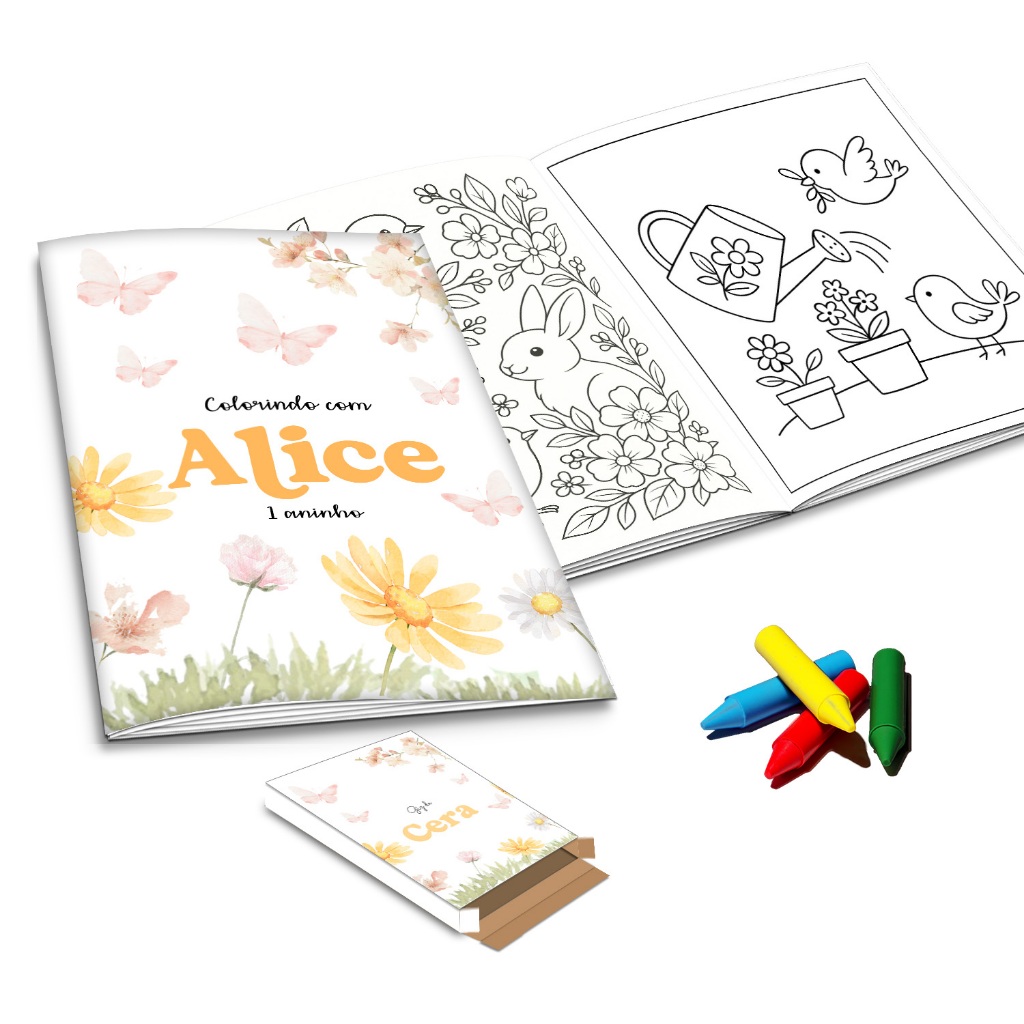 Revistinha De Colorir Personalizada Jardim das borboletas Para Lembrancinha De Aniversário Com Capa Brilhante