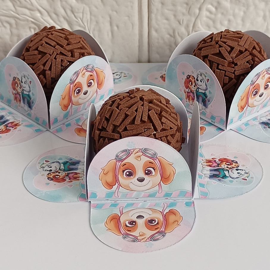 SKYE E EVEREST, Patrulha Canina,Forminhas Personalizadas 4 Pétalas Nº 6 para Doces Docinhos Brigadeiro Festa Aniversário