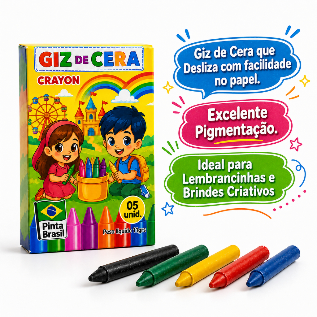 30 cx Mini Giz de Cera 5 Cores P/ Kit Festa Infantil Lembrancinha 30,20 ou 10