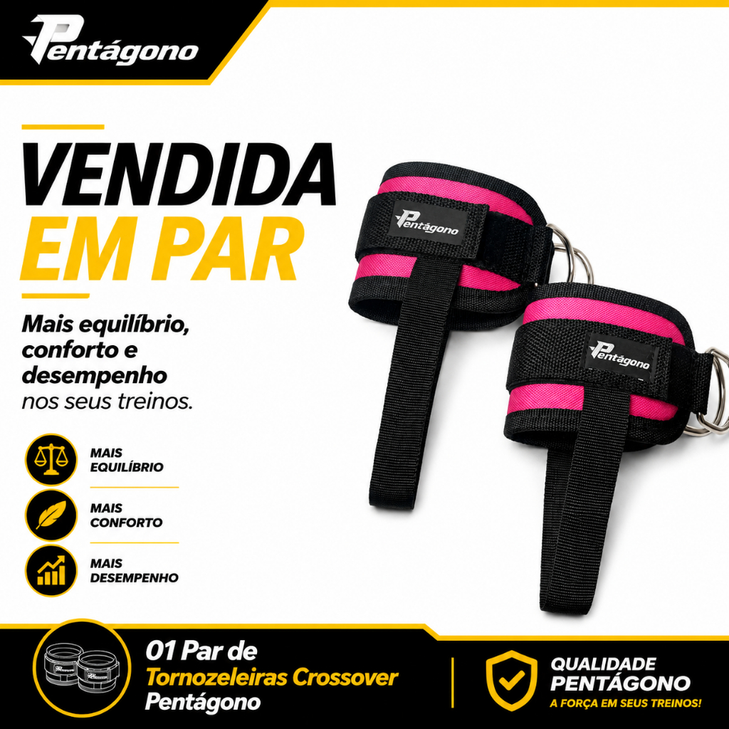 Par Tornozeleira Crossover 40mm Dupla Fivela com Alça para os Pés, Musculação e Polia – Pentágono