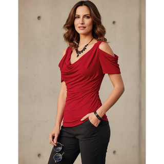Blusa Decote Degagê Gola Boba Manga Curta Blusas Feminina