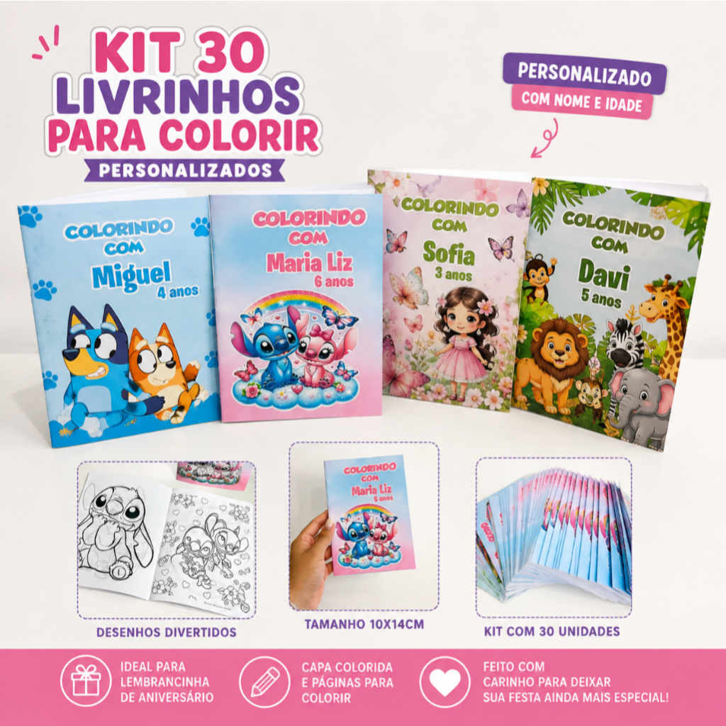 Kit Livrinhos de Colorir Personalizado Revistinha 10x14cm Para Festa Lembrancinha Aniversário Mimo festa infantil