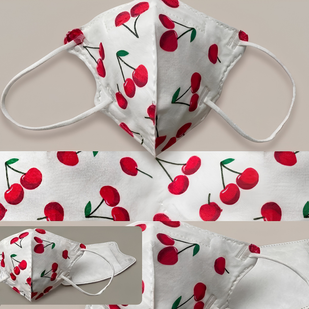 Kit 50 Máscara Proteção 3D Estampa Cereja PFF2 / KN95 Infantil