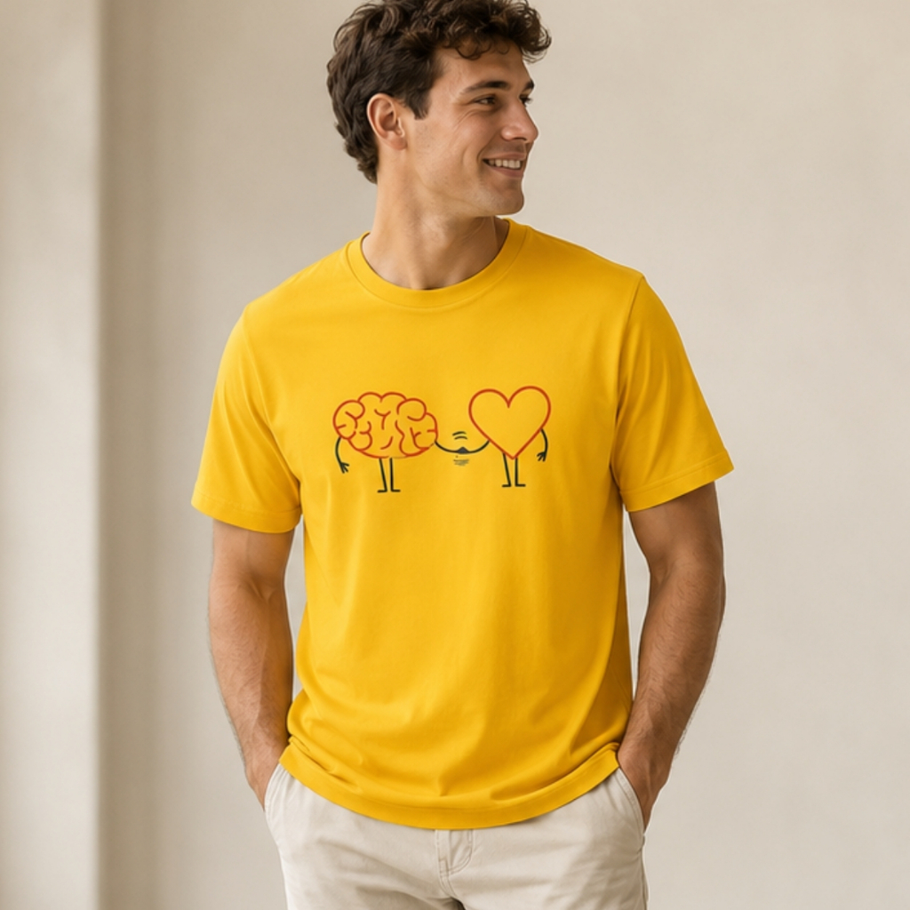 Camiseta Setembro Amarelo Cérebro Coração Minimalista Unissex Algodão P ao GG
