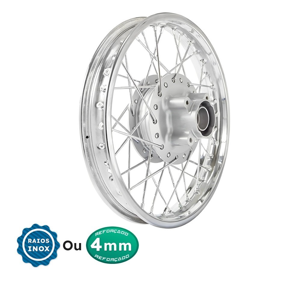 Roda Aro Calha Jante Folha Traseira Pop 100 Pop 110i 4mm Raiada Cromada Alinhada Montada Balanceada