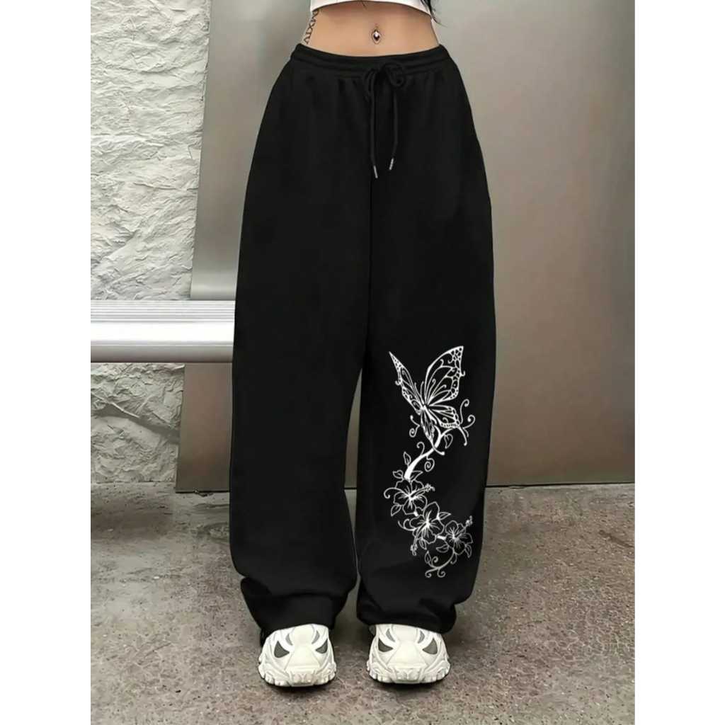 Calça Feminina Wide Leg Moletom Estilosa Borboleta Tendencia 2026 Envio Rápido