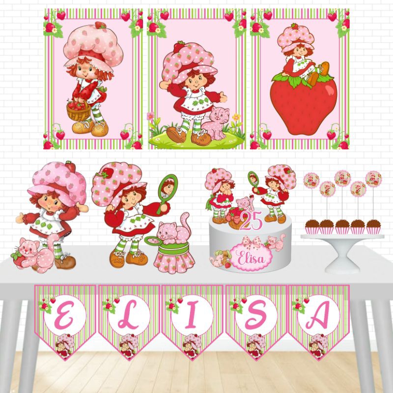 Kit Festa Só um Bolinho- Moranguinho Anos 80- Decoração Aniversário/Mesversario Moranguinho- Kit festa Personalizado