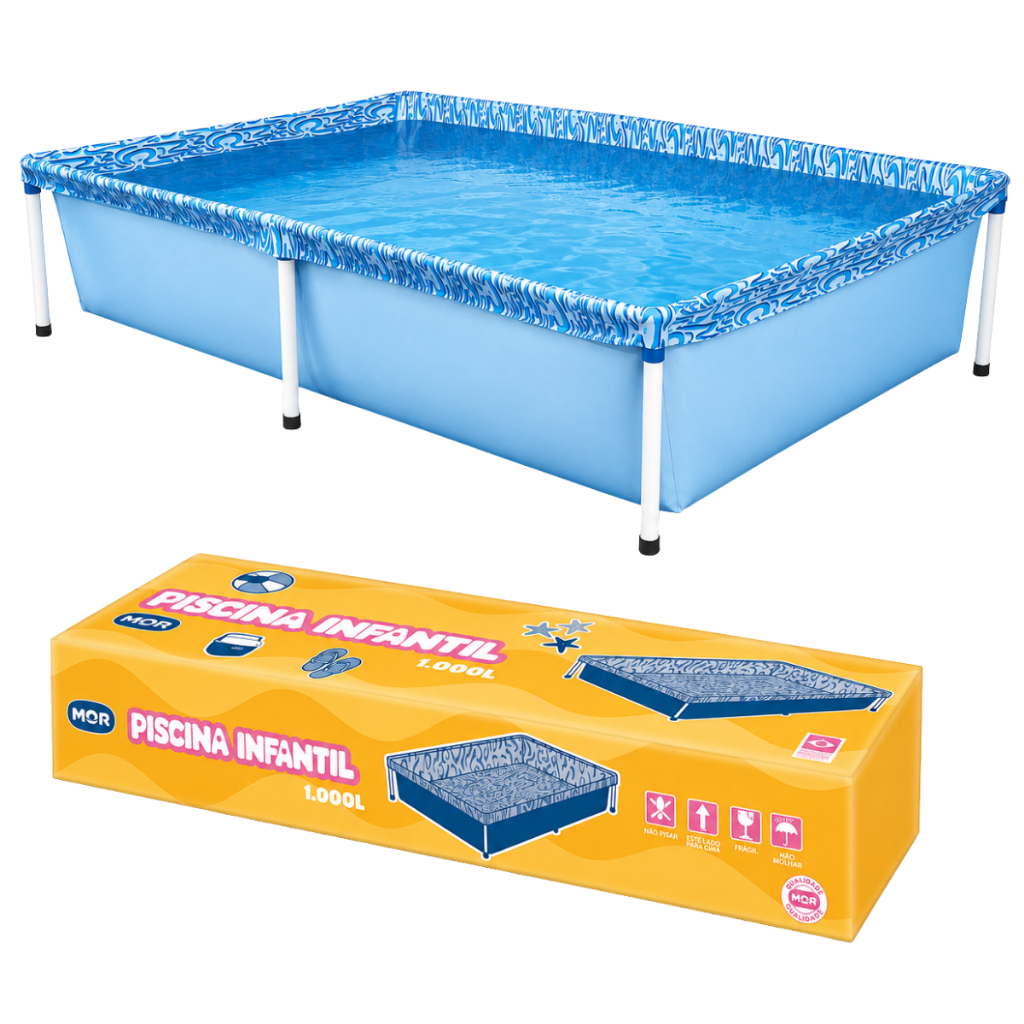 Piscina Infantil Com Armação De Ferro, retangular quadrada - Mor