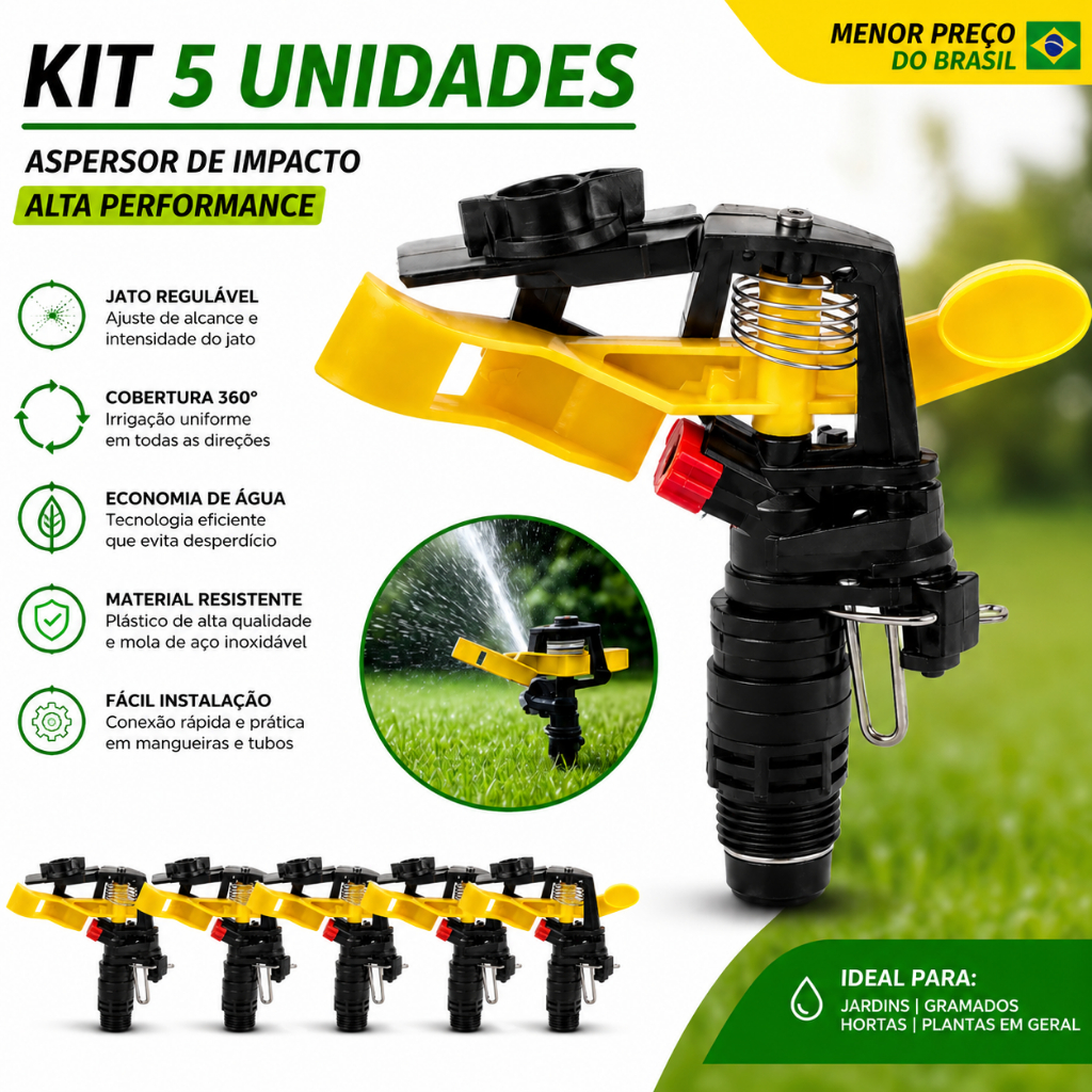 Kit até 5 Aspersor de Irrigação Setorial 360 ° de Rotação Automática - Oferta