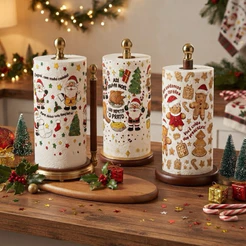 Papel Toalha de Natal Tripla folha Decoração 8 metros 40 guardanapos Natalinos Papai noel Bolachas