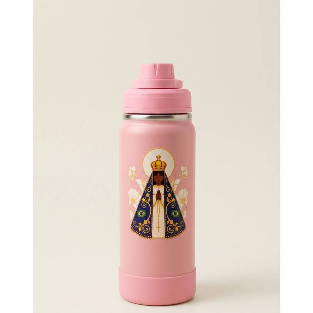 Garrafa Térmica 600ml Nossa Senhora Aparecida Personalizada com Nome | Gravação a Laser | Inox | Tampa | DTF UV