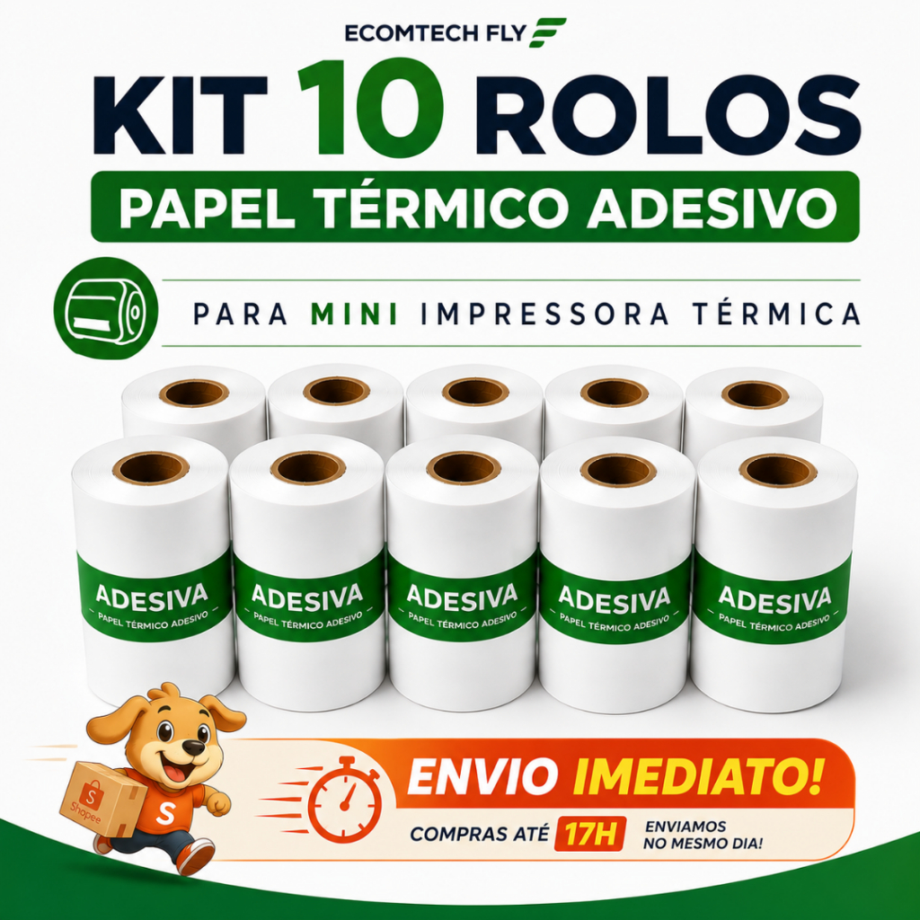 Kit 10 Bobina Autocolante Etiqueta Sem Corte Térmica Adesiva 57x30mm Rolo Mini Impressora Portátil Resistente a água